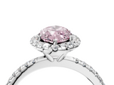 White gold Fancy Pink Marquise  Halo Round Diamond Pavé Band Four-Prong Ring_7