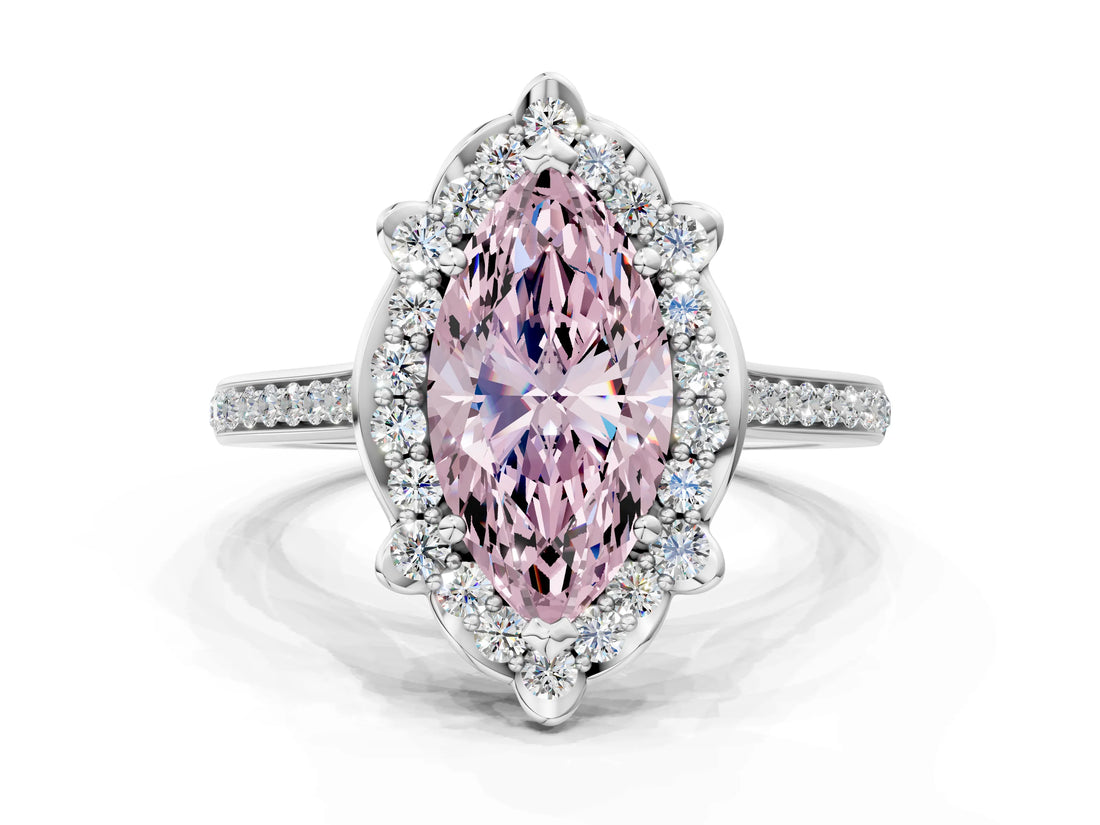 White gold Fancy Pink Marquise  Halo Round Diamond Pave Band with Four-Prong Setting_50