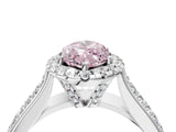 White gold Fancy Pink Marquise  Halo Round Diamond Pave Band with Prong Setting
