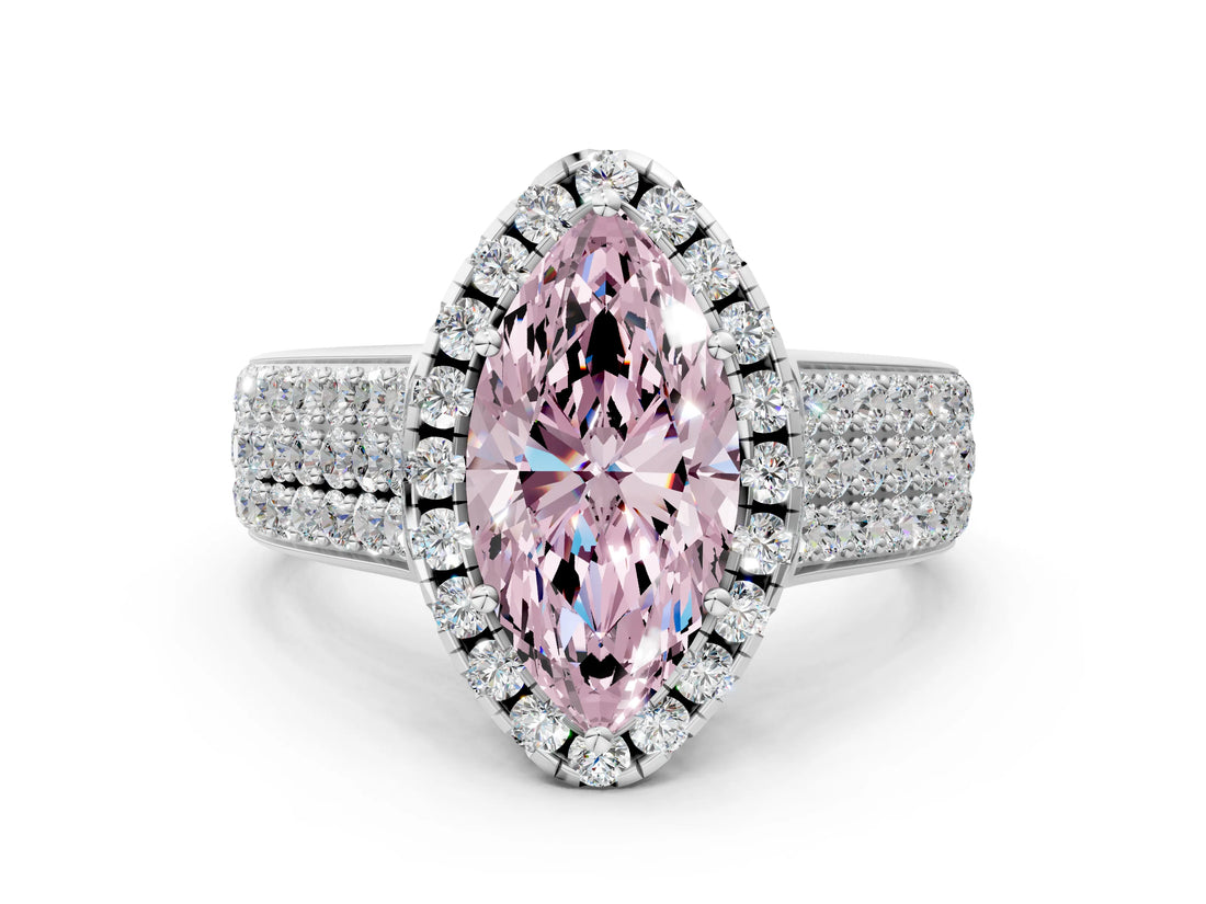 White gold Fancy Pink Marquise  Halo Round Diamond Pave Band with Prong Setting_24