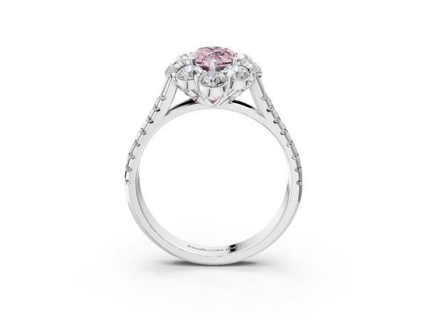 White gold Fancy Pink Marquise  Halo Split Shank Diamond Engagement Ring with Pave Band and Four-Prong Setting