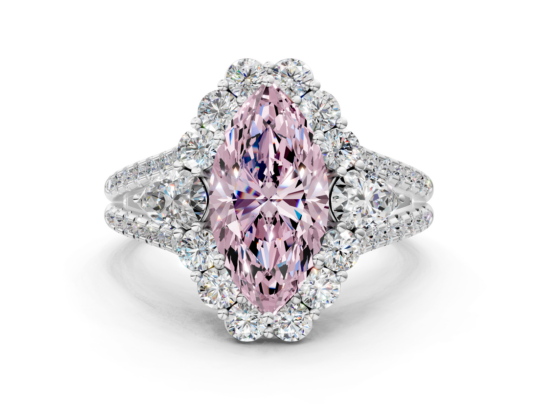 White gold Fancy Pink Marquise  Halo Split Shank Diamond Engagement Ring with Prong Setting_20