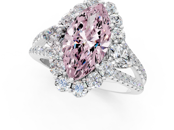 White gold Fancy Pink Marquise  Halo Split Shank Diamond Engagement Ring with Prong Setting