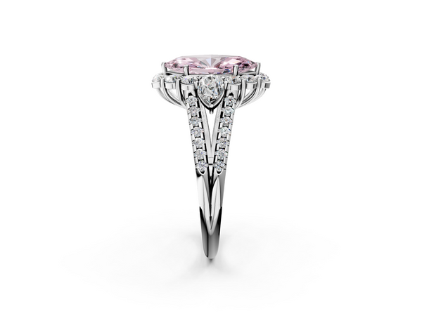 White gold Fancy Pink Marquise  Halo Split Shank Diamond Engagement Ring with Prong Setting