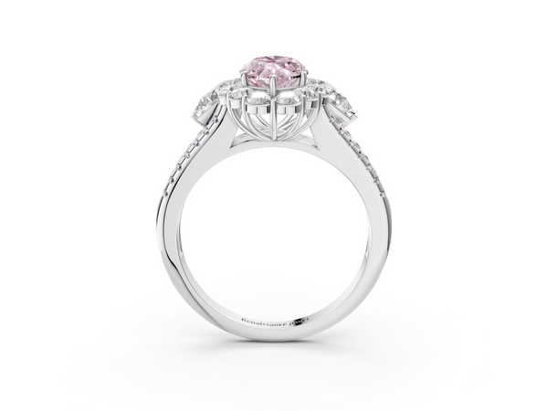 White gold Fancy Pink Marquise  Halo Split Shank Diamond Engagement Ring with Prong Setting