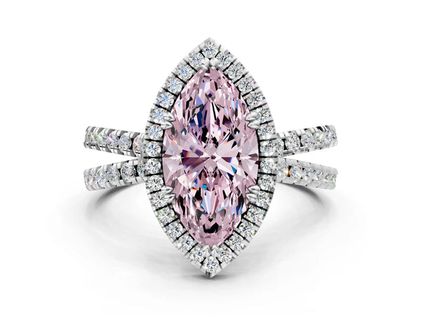 Platinum Fancy Pink Marquise  Halo Split Shank Diamond Ring with Pavé Setting