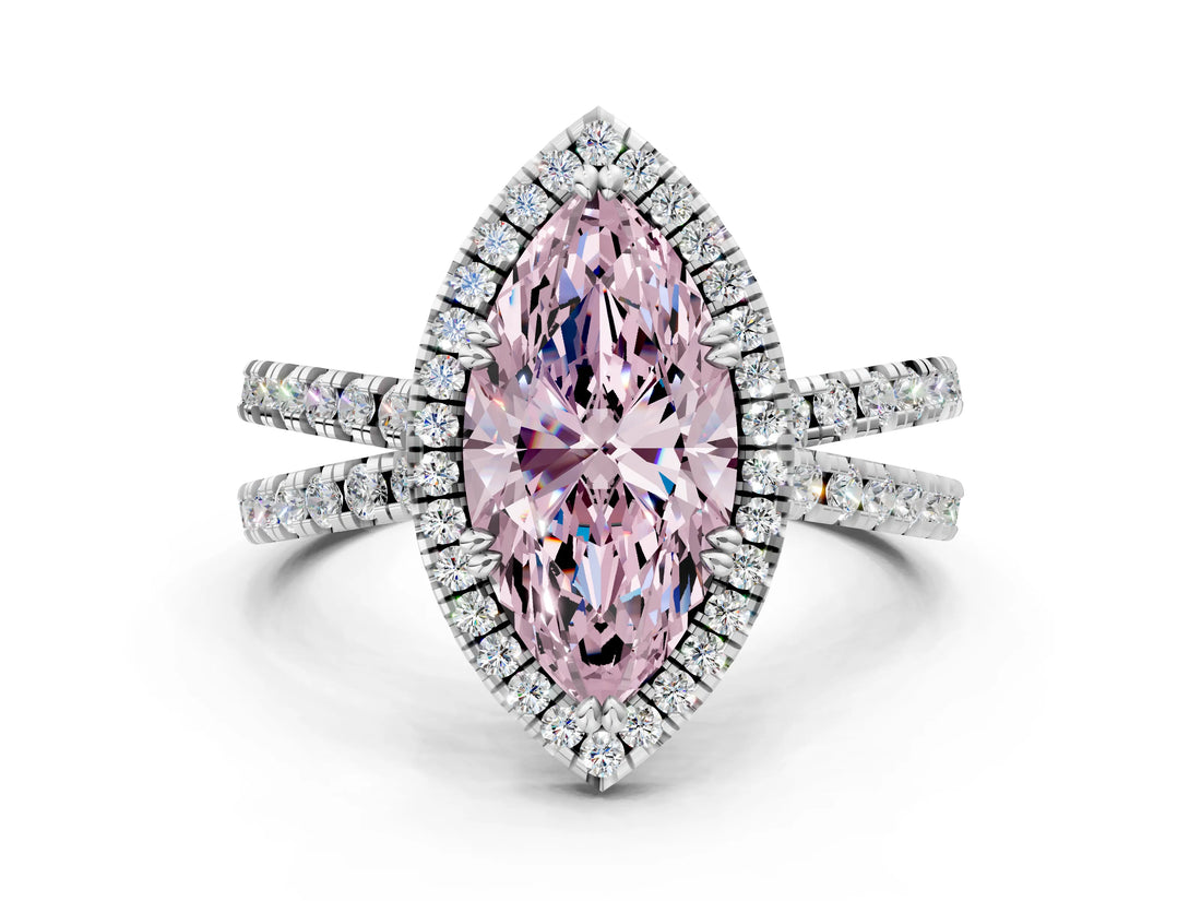 White gold Fancy Pink Marquise  Halo Split Shank Diamond Ring with Pavé Setting_26