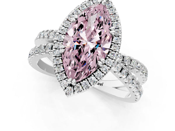 Platinum Fancy Pink Marquise  Halo Split Shank Diamond Ring with Pavé Setting