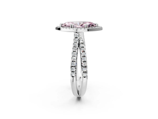 Platinum Fancy Pink Marquise  Halo Split Shank Diamond Ring with Pavé Setting