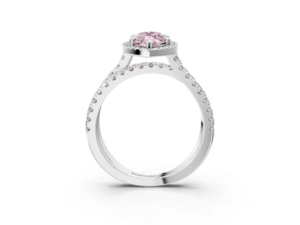 Platinum Fancy Pink Marquise  Halo Split Shank Diamond Ring with Pavé Setting