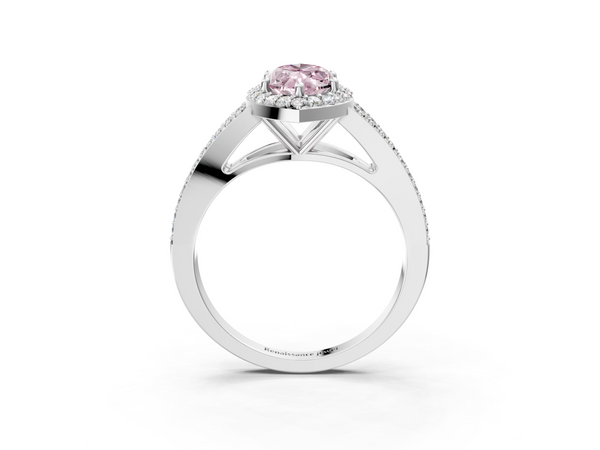Platinum Fancy Pink Marquise  Halo Split Shank Diamond Ring with Prong Setting