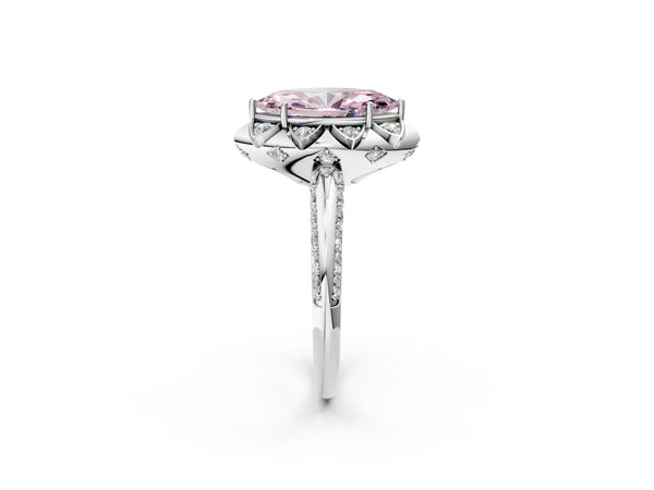 Platinum Fancy Pink Marquise  Halo Split Shank Pave Diamond Ring with Petal Prong Setting