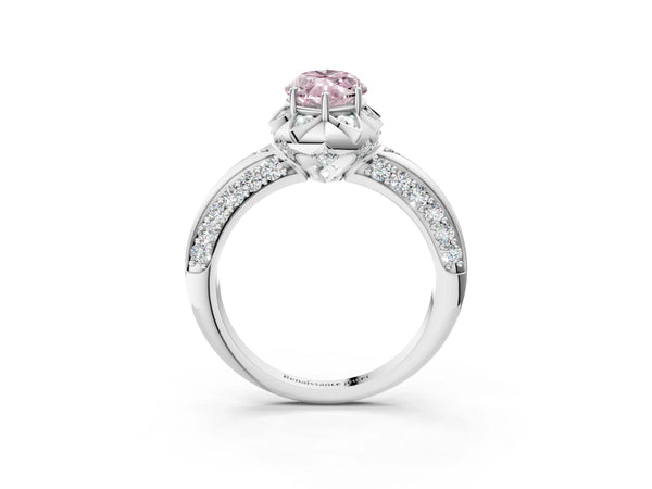 Platinum Fancy Pink Marquise  Halo Split Shank Pave Diamond Ring with Petal Prong Setting