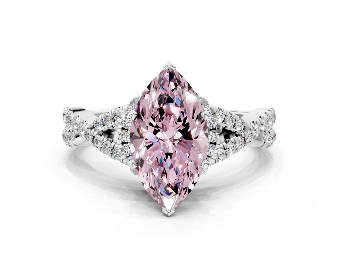 White gold Fancy Pink Marquise  Halo Twist Band Solitaire Prong Setting Ring_78