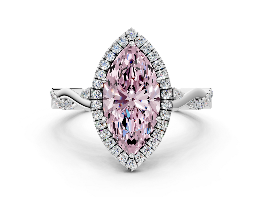 White gold Fancy Pink Marquise  Halo Twist Band Solitaire Ring_20