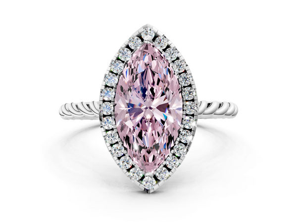 White gold Fancy Pink Marquise  Halo Twisted Band Four-Prong Diamond Ring