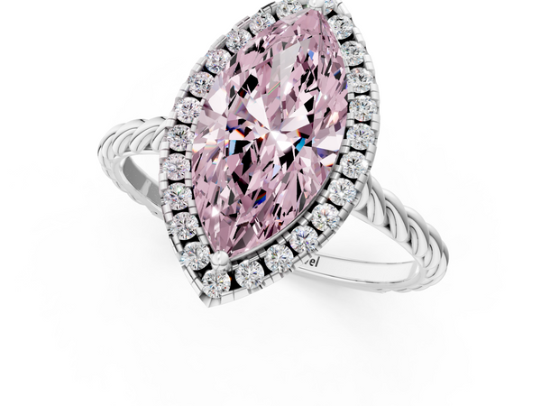 White gold Fancy Pink Marquise  Halo Twisted Band Four-Prong Diamond Ring