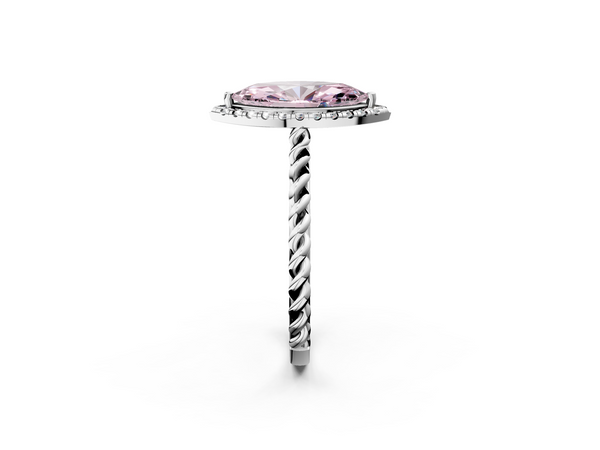 White gold Fancy Pink Marquise  Halo Twisted Band Four-Prong Diamond Ring
