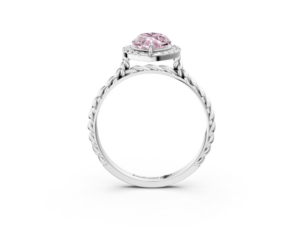 White gold Fancy Pink Marquise  Halo Twisted Band Four-Prong Diamond Ring