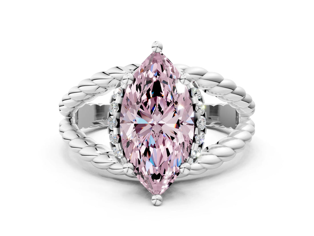 White gold Fancy Pink Marquise  Halo Twisted Band Four-Prong Ring_44