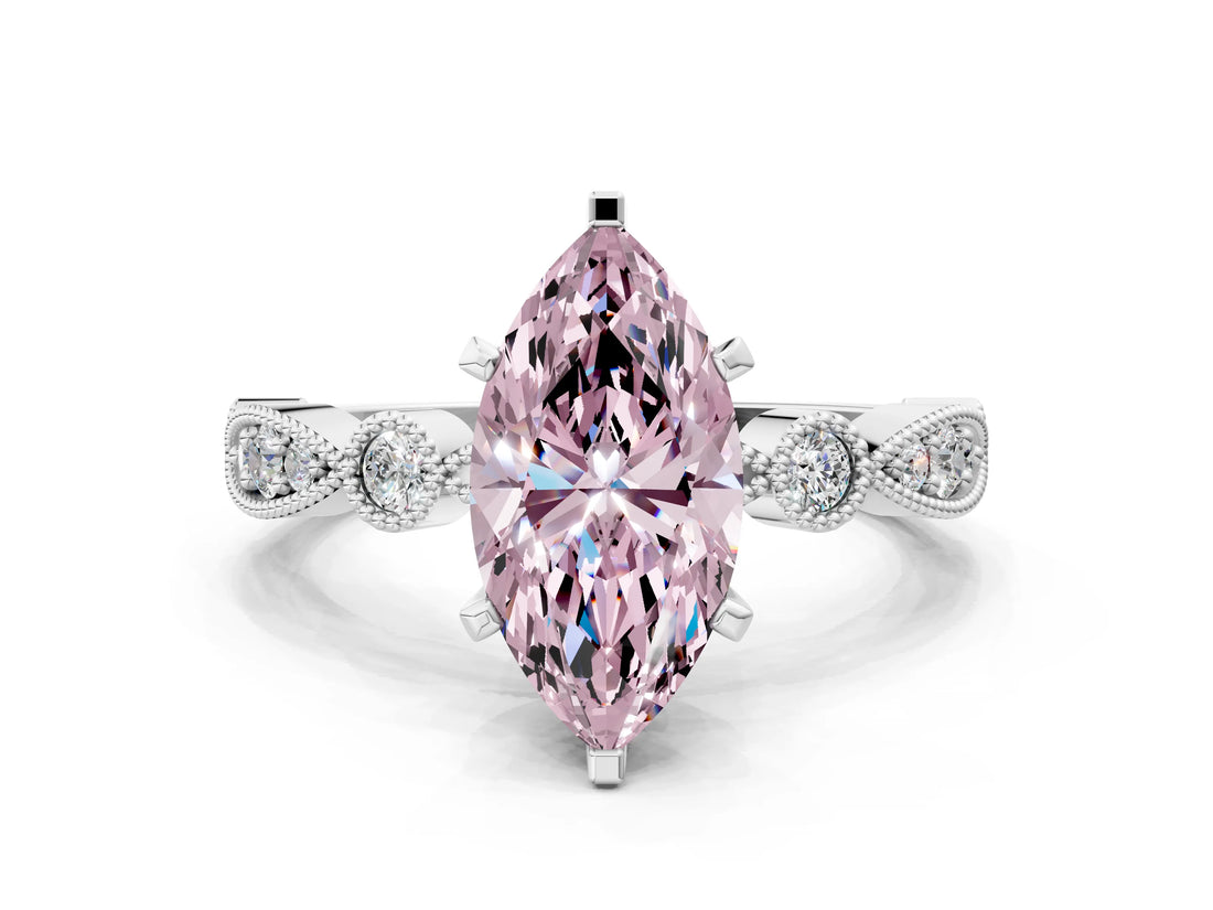 White gold Fancy Pink Marquise  Milgrain Bezel Diamond Engagement Ring with Solitaire Prong Setting_166