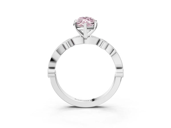 White gold Fancy Pink Marquise  Milgrain Bezel Diamond Engagement Ring with Solitaire Prong Setting