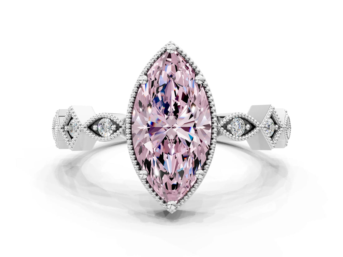 White gold Fancy Pink Marquise  Milgrain Marquise Diamond Twist Band Ring_61