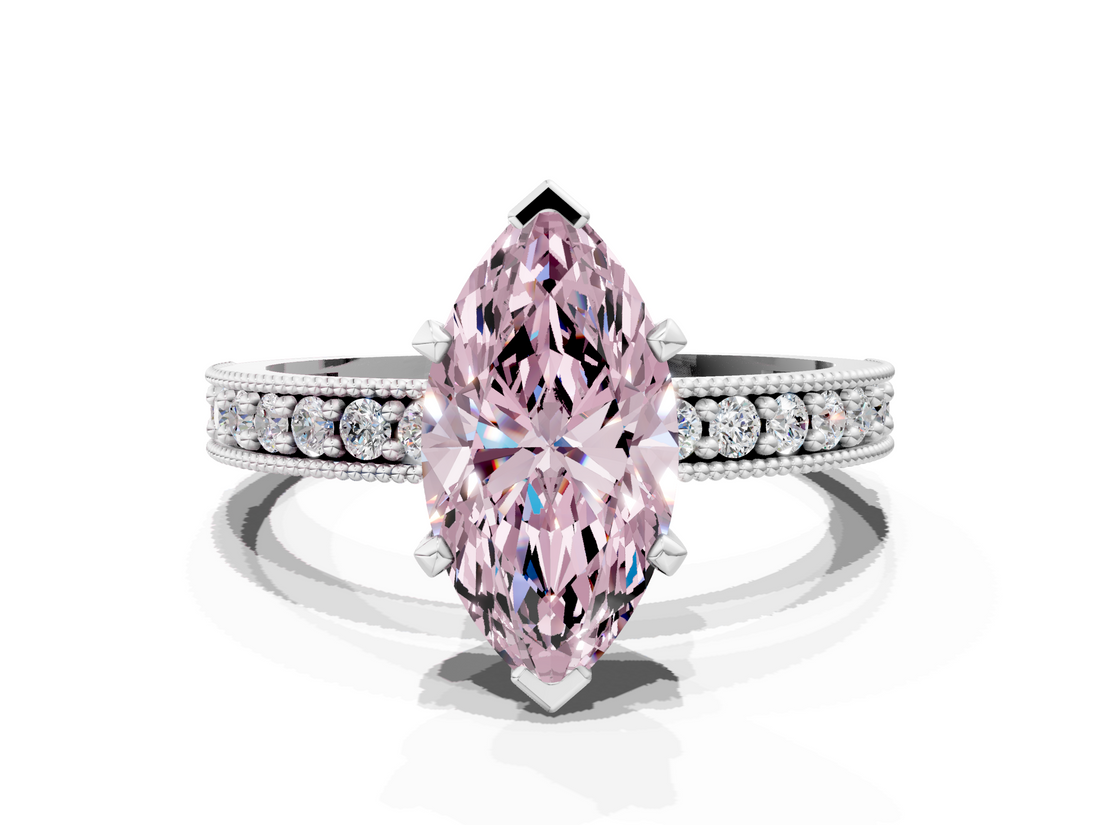 White gold Fancy Pink Marquise  Milgrain Pave Diamond Engagement Ring with Four-Prong Setting_165