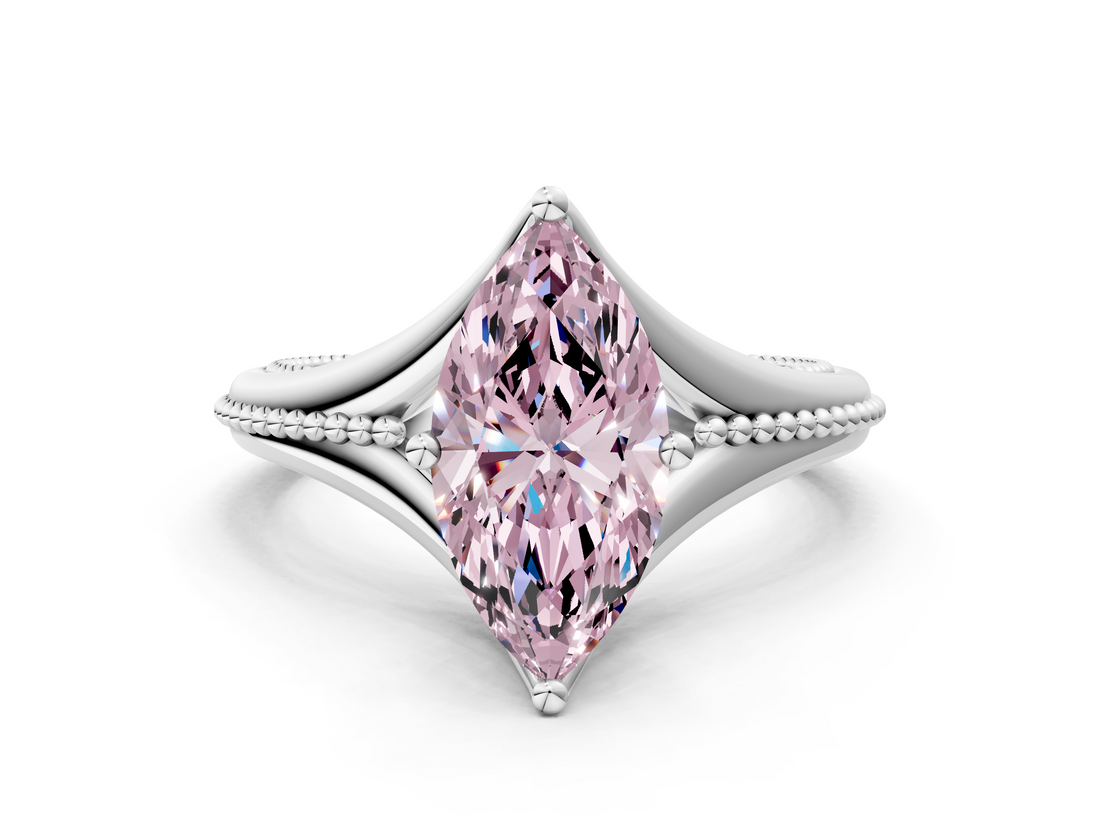 White gold Fancy Pink Marquise  Solitaire Beaded Band Six-Prong Setting_17