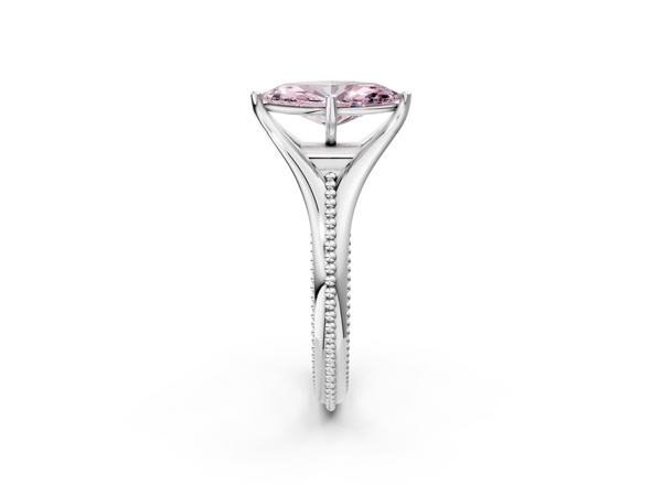 White gold Fancy Pink Marquise  Solitaire Beaded Band Six-Prong Setting