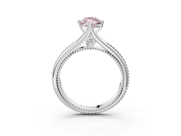 White gold Fancy Pink Marquise  Solitaire Beaded Band Six-Prong Setting