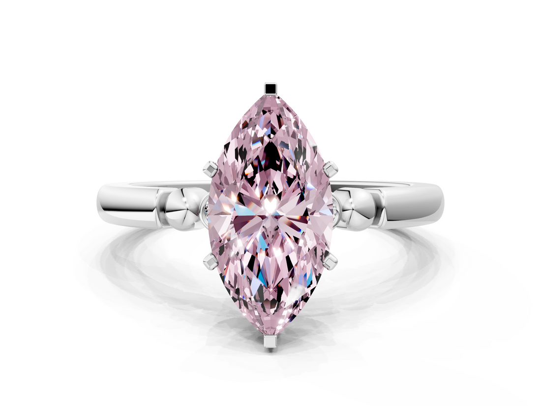 White gold Fancy Pink Marquise  Solitaire Beaded Band with Four-Prong Setting_112