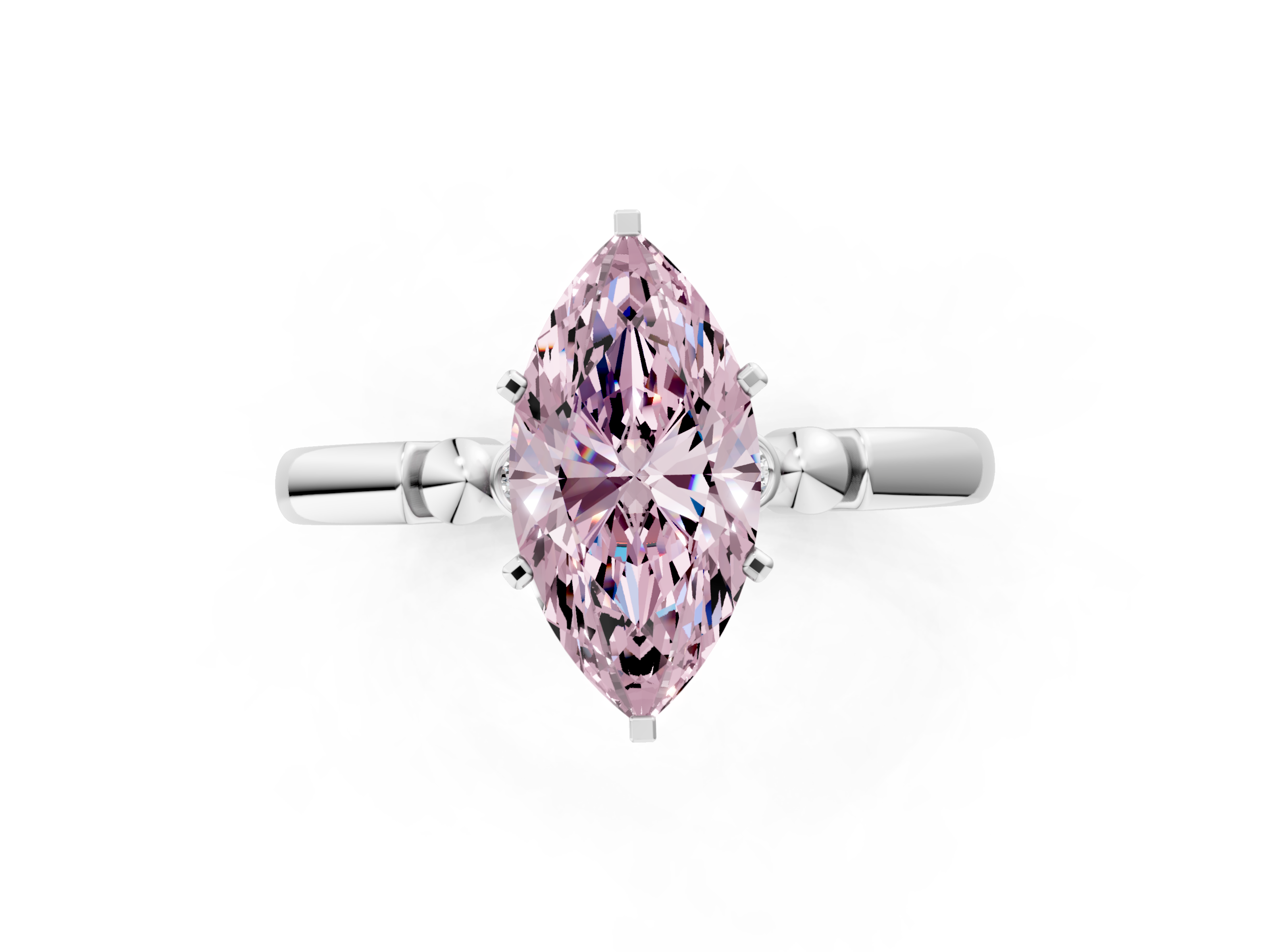 White gold Fancy Pink Marquise  Solitaire Beaded Band with Four-Prong Setting_24