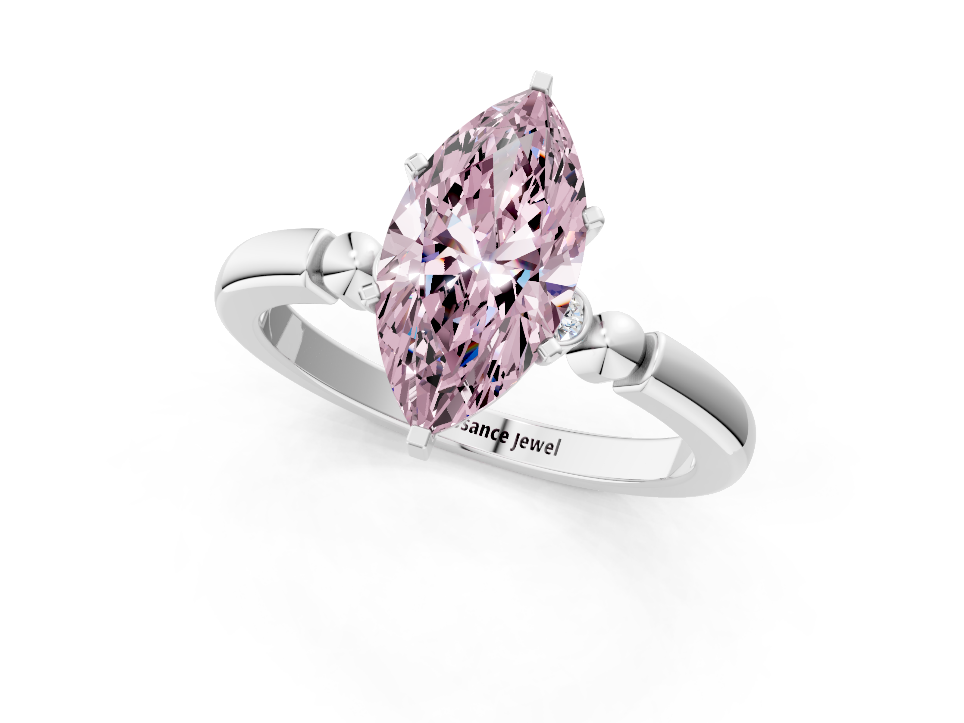 White gold Fancy Pink Marquise  Solitaire Beaded Band with Four-Prong Setting_25
