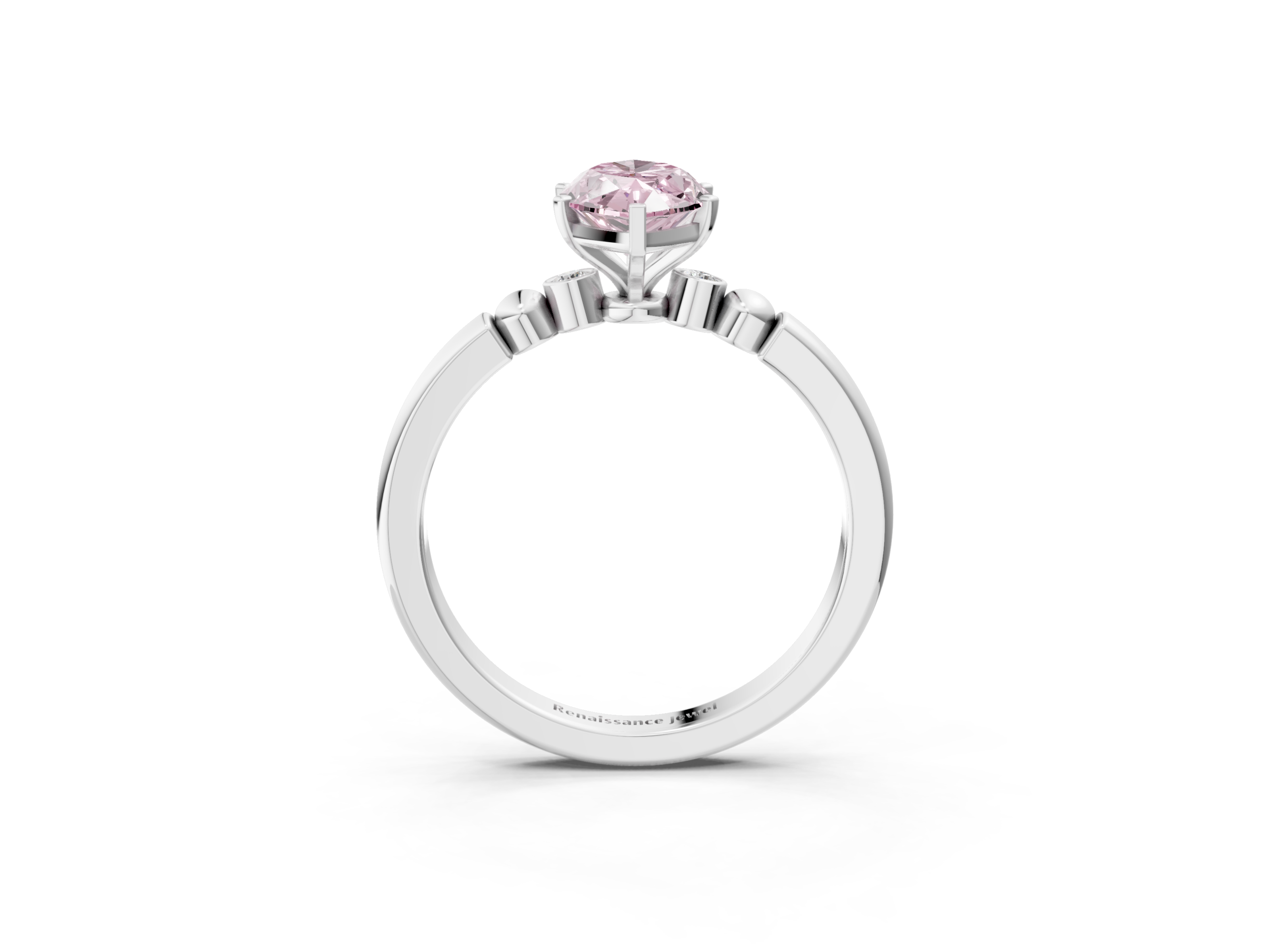 White gold Fancy Pink Marquise  Solitaire Beaded Band with Four-Prong Setting_27