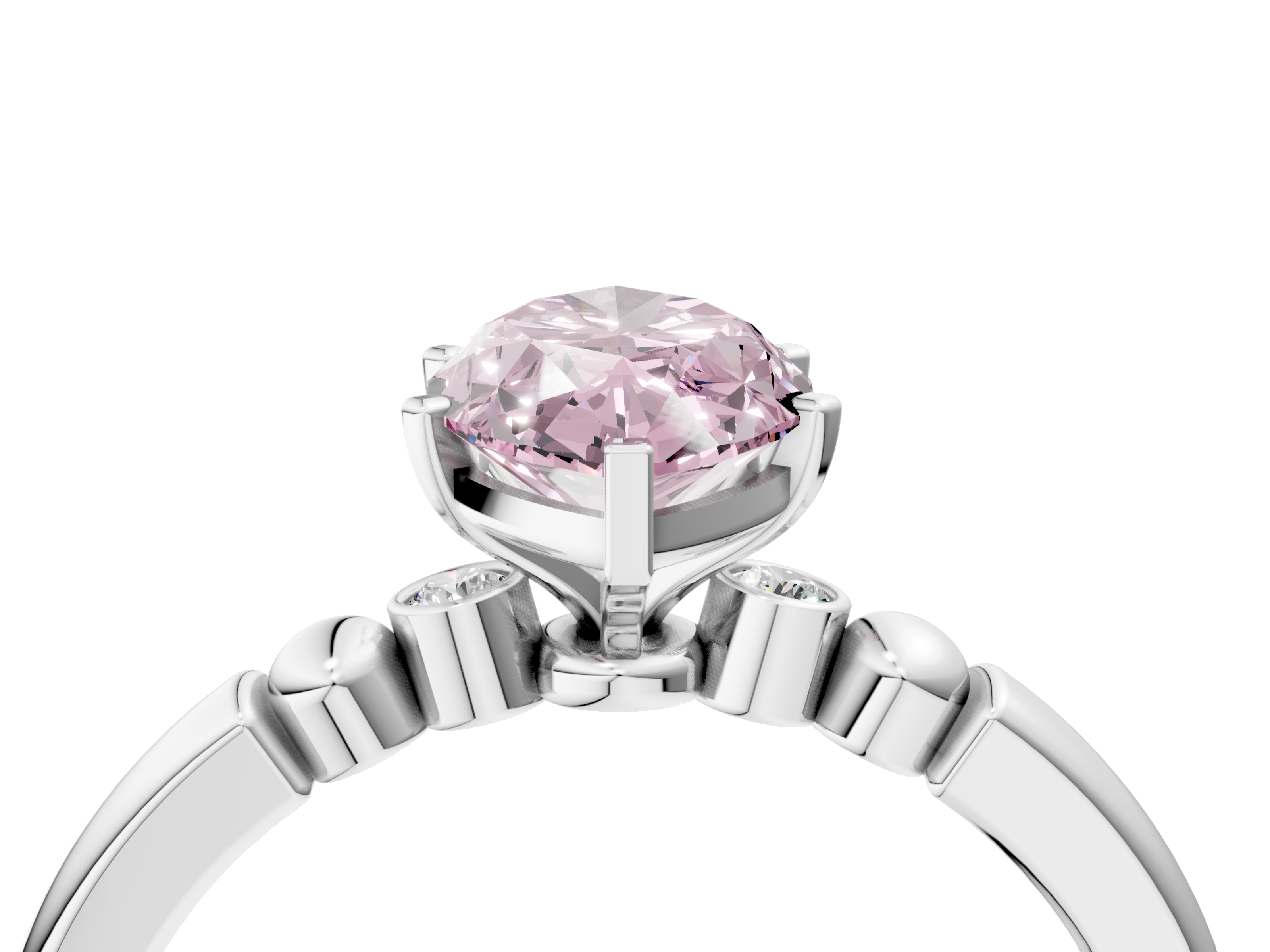 White gold Fancy Pink Marquise  Solitaire Beaded Band with Four-Prong Setting_28