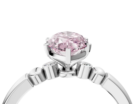 White gold Fancy Pink Marquise  Solitaire Beaded Band with Four-Prong Setting_28