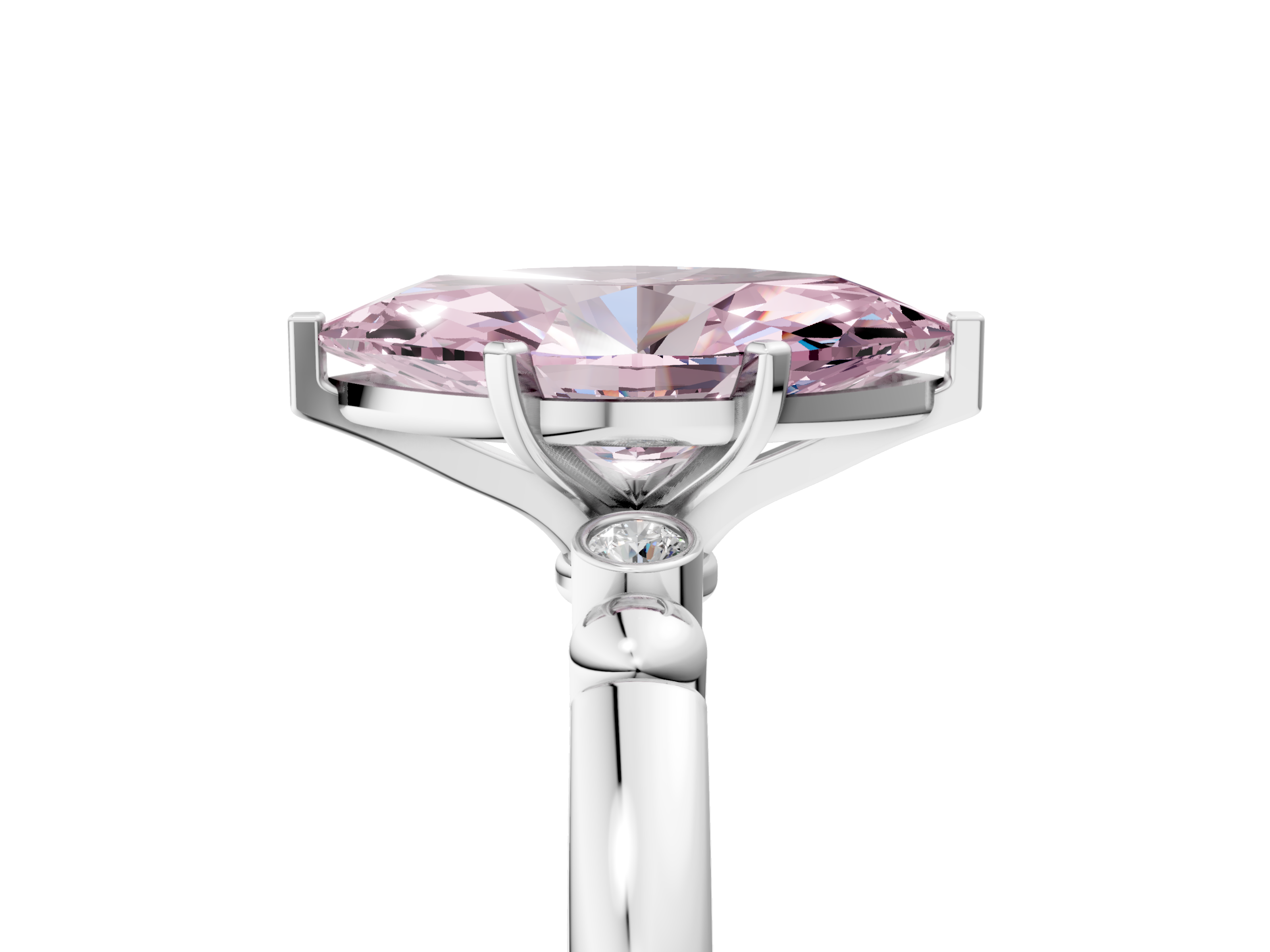 White gold Fancy Pink Marquise  Solitaire Beaded Band with Four-Prong Setting_29