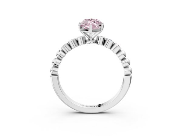 White gold Fancy Pink Marquise  Solitaire Bezel Accent Diamond Engagement Ring with Beaded Band and Four-Prong Setting