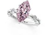 White gold Fancy Pink Marquise  Solitaire Bezel-Set Diamond Ring with Beaded Band and Four-Prong Setting_33