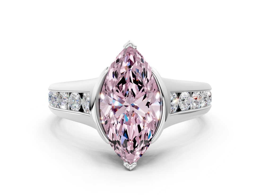 White gold Fancy Pink Marquise  Solitaire Bezel-Set Diamond Ring with Channel-Set Band_35