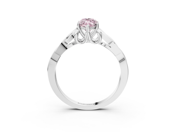 Platinum Fancy Pink Marquise Cut Diamond Solitaire Engagement Ring with Celtic Knot Band and Four-Prong Setting