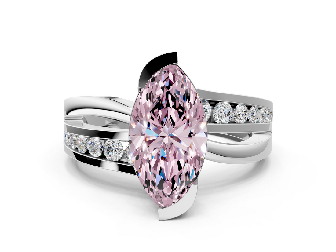 White gold Fancy Pink Marquise  Solitaire Channel-Set Split Shank Ring with Tension Prong Setting_3