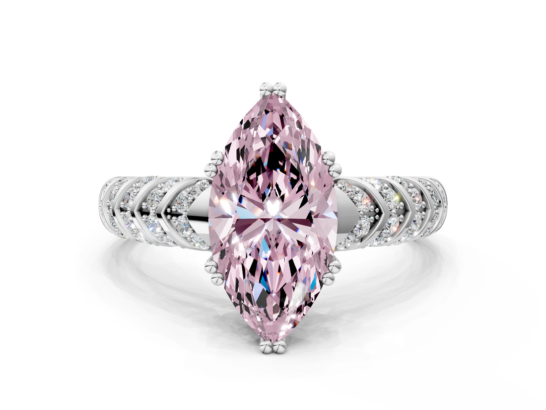 White gold Fancy Pink Marquise  Solitaire Chevron Pave Diamond Engagement Ring with Six-Prong Setting_3