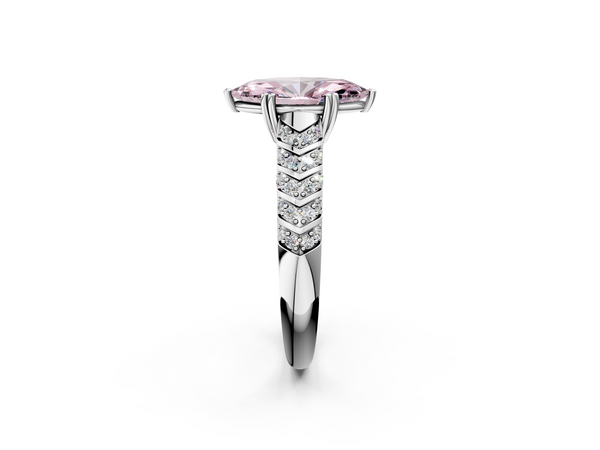 Platinum Fancy Pink Marquise  Solitaire Chevron Pave Diamond Engagement Ring with Six-Prong Setting