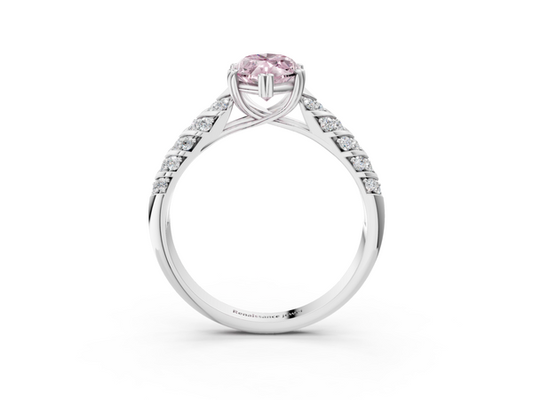 Platinum Fancy Pink Marquise  Solitaire Chevron Pave Diamond Engagement Ring with Six-Prong Setting