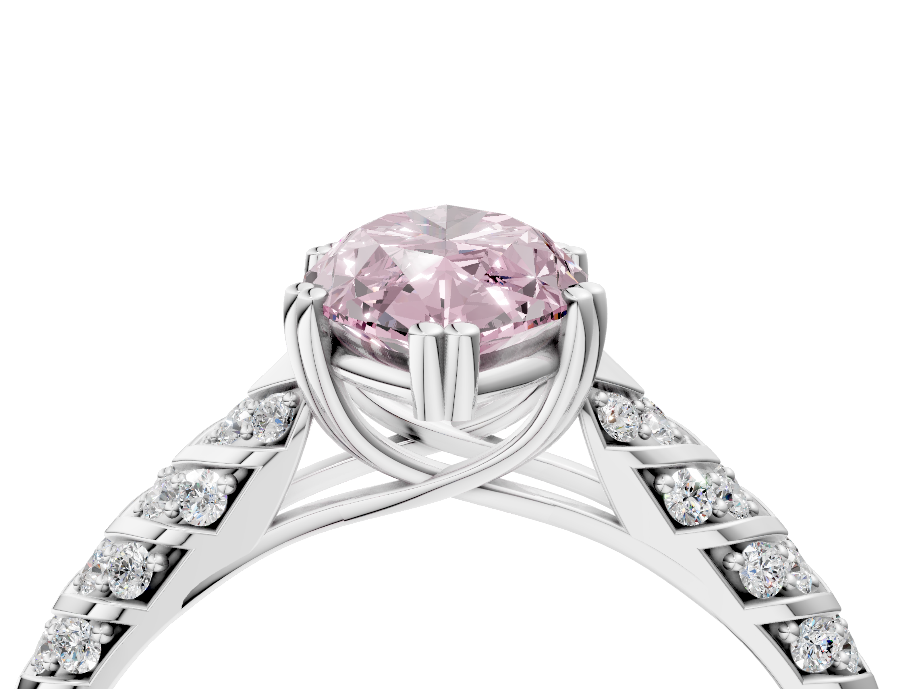 White gold Fancy Pink Marquise  Solitaire Chevron Pave Diamond Engagement Ring with Six-Prong Setting_7