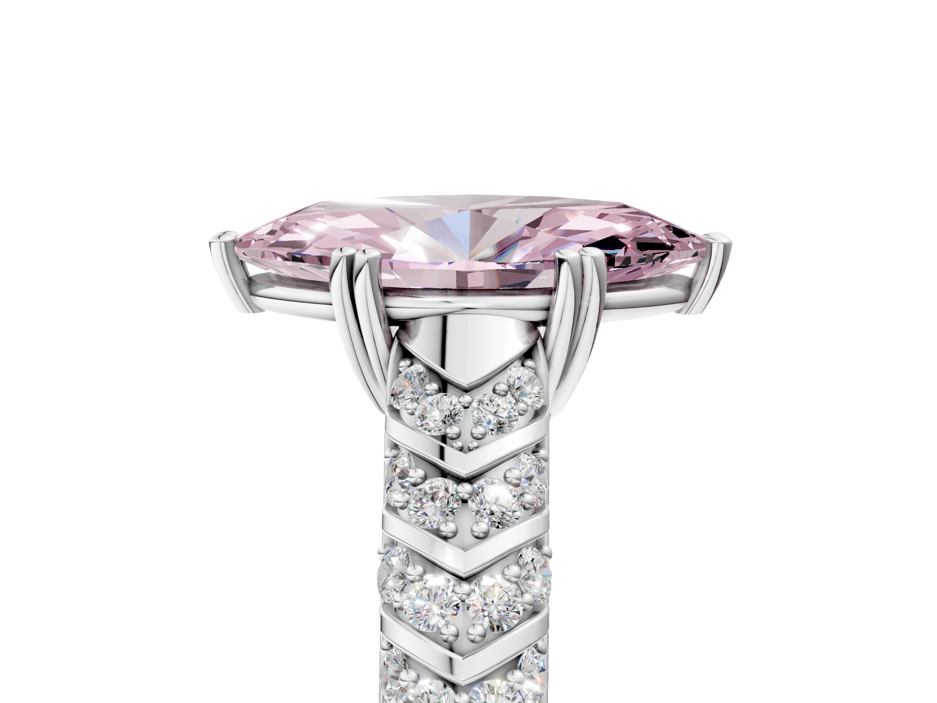 White gold Fancy Pink Marquise  Solitaire Chevron Pave Diamond Engagement Ring with Six-Prong Setting_8
