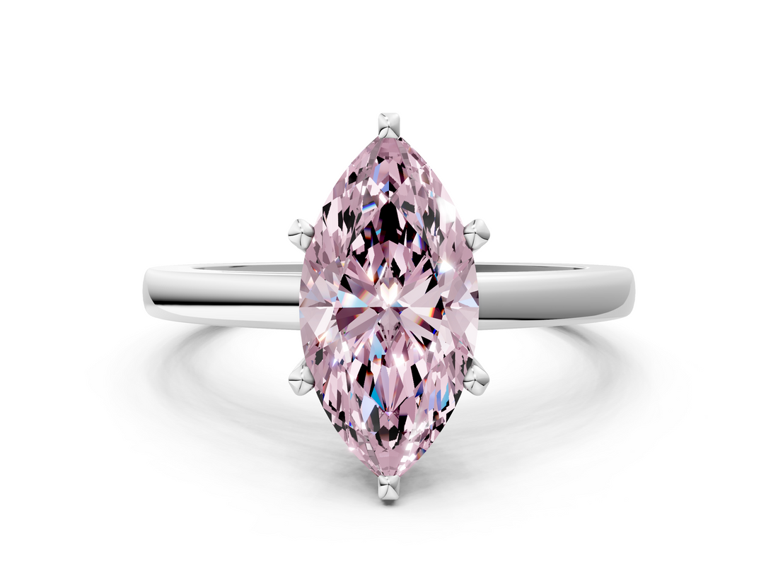 White gold Fancy Pink Marquise  Solitaire Diamond Engagement Ring with Four-Prong Setting on a Classic Band_3