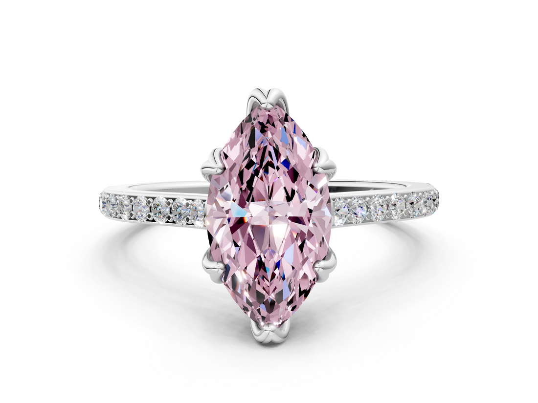 White gold Fancy Pink Marquise  Solitaire Diamond Engagement Ring with Pave Band and Six-Prong Setting_20